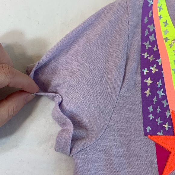 Purple short sleeve T-shirt shooting stars ruffle on back size 10/12 - Picture 4 of 7